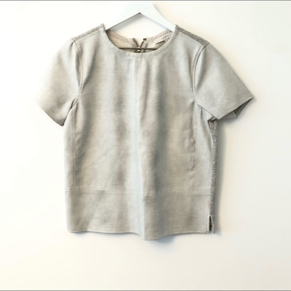 ⭐️🎉3 for $30 🎉 LOFT XXS gray short sleeve faux leather vegan shirt - Picture 5 of 6